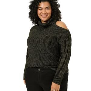 Torrid Lurex Cable Pullover Cold Shoulder Turtle Neck Sweater, NWT, 3X